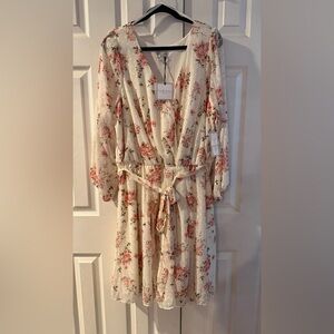 Banana Republic Cream Dress with Pink Floral Design